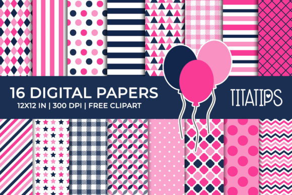 Fuchsia and Blue Navy Digital Papers Set: A Versatile Design Resource