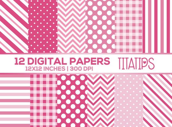 Pink and White Digital Papers Set