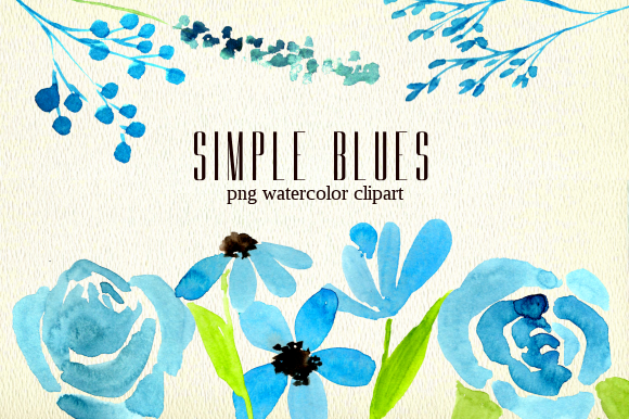 Simple Blue Florals Watercolor Clipart